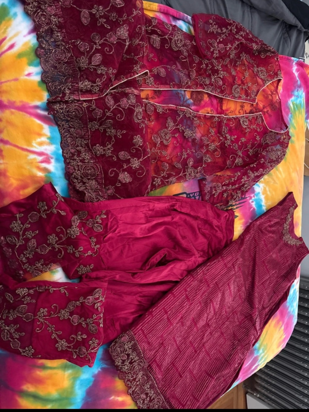 Gorgeous Deep Maroon Pakistani Formal 3 Piece Sharara Suit